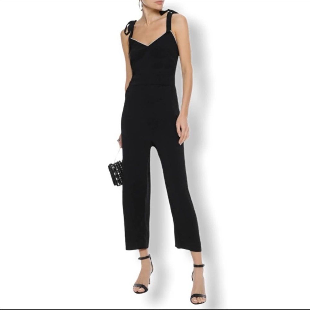Sandro Ellande Cropped Faux Pearl-trimmed Stretch-crepe Jumpsuit in Black
